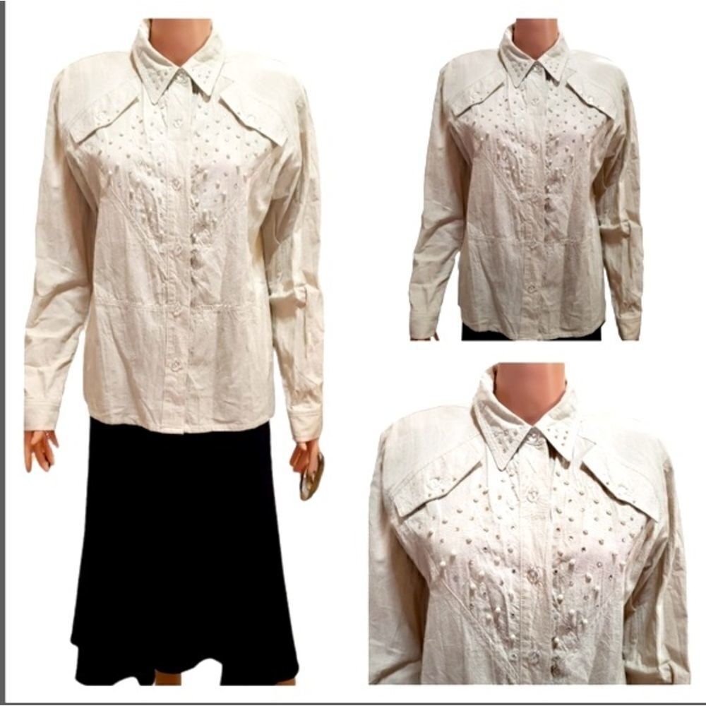 Saint Germain Paris Studded Collared Button Down Long Sleeve Shirt Size Small